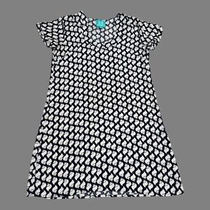 Escapada 100% Rayon Patterned Navy Blue White Shirt‎ Dress Women's Large Beach